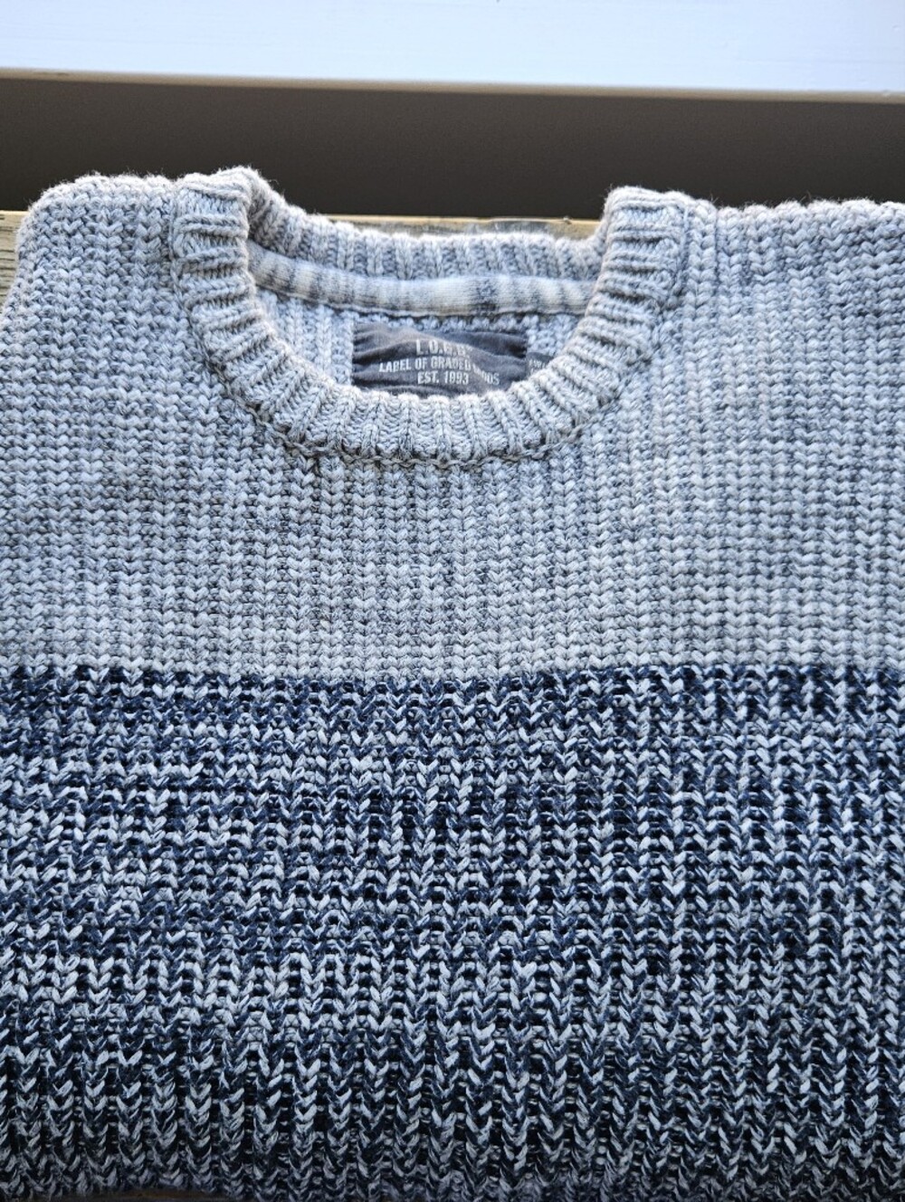 H&M LOGG Men's Large Chunky Knit Colorblock 100% Cotton Crewneck Sweater